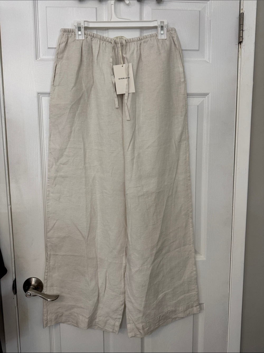 Everlane Cream Wide-Leg Linen Blend Drawstring Pants